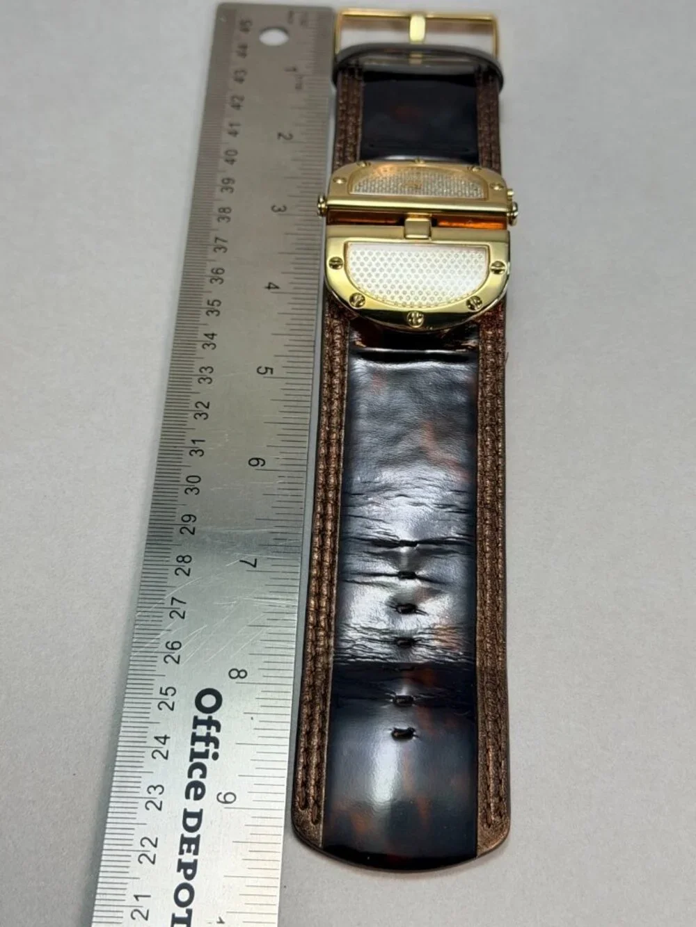 Guess Wide Cuff Watch Brown Leather Gold Tone Statement Watch